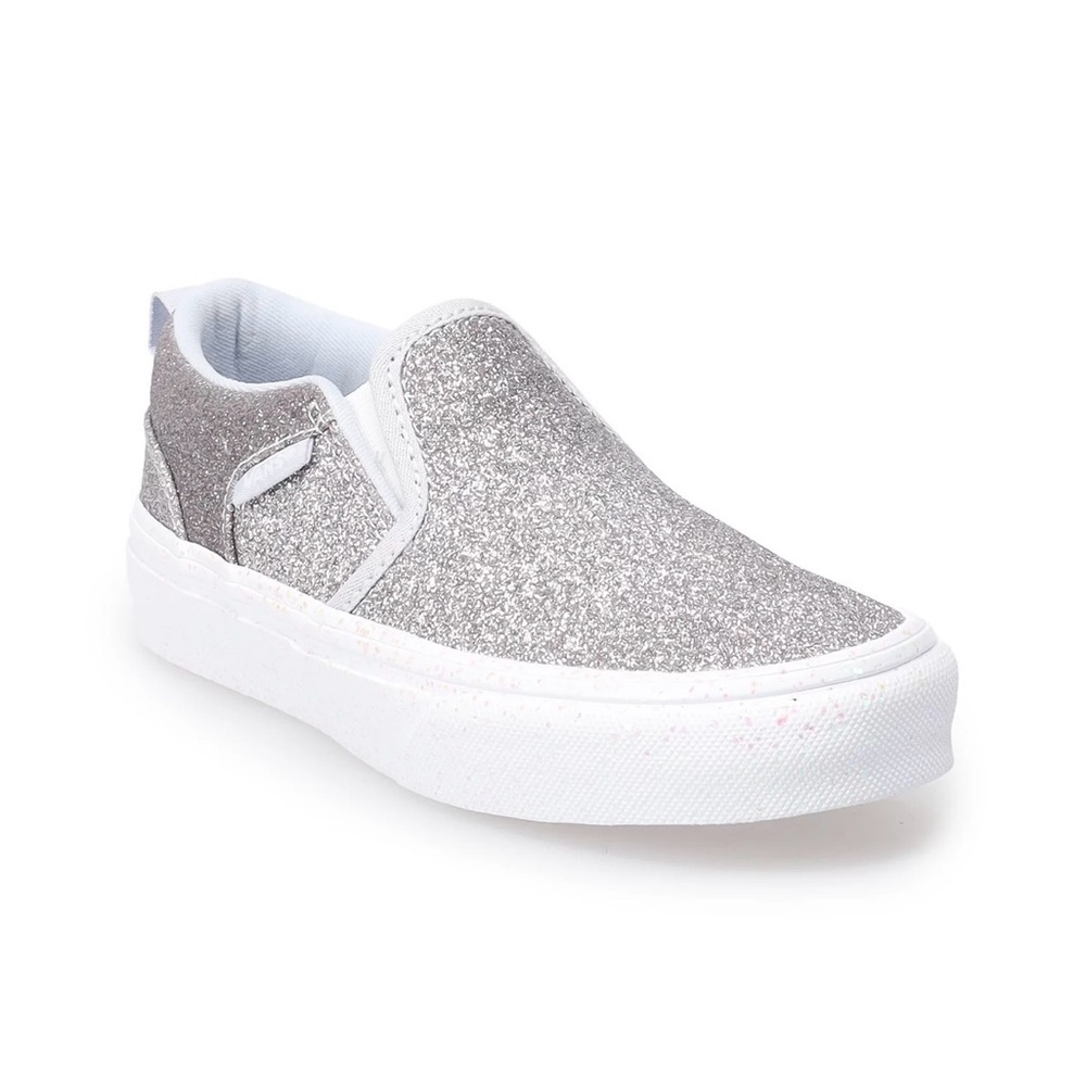 Kids Silver Glitter Slip-On Shoes